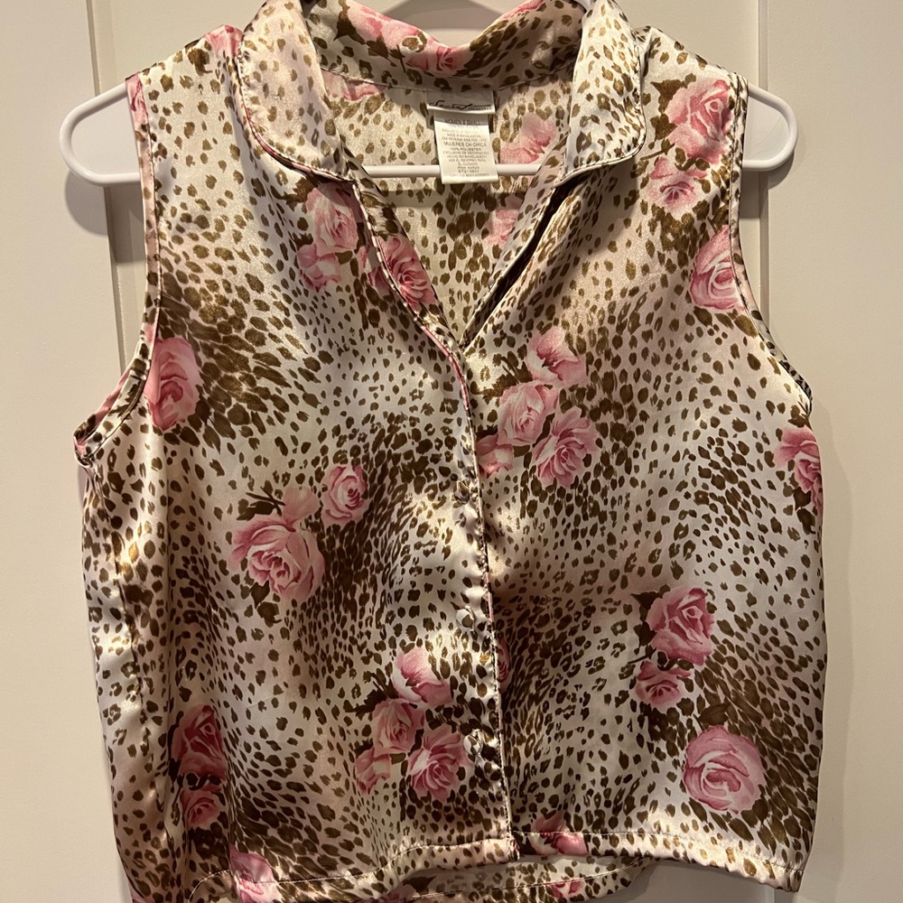 Silky floral collared tank top